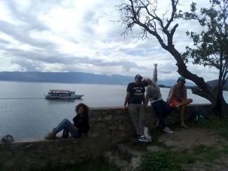 People sitting at Lake Ohrid