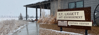 A remote visitor centre in a winter landscape in Kansas