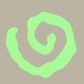 A mint green spiral on a taupe background