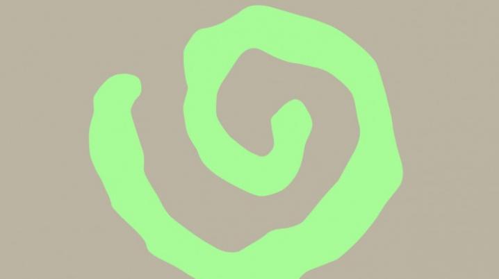 A mint green spiral on a taupe background