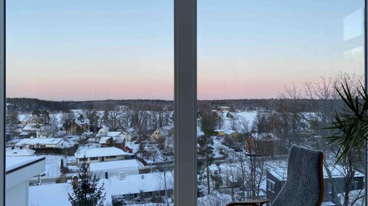 View over the Drevviken lake from the residency window, Stockholm, Sweden, 2024
