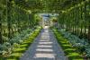 A garden arch which a lush set of plants use to support themselves